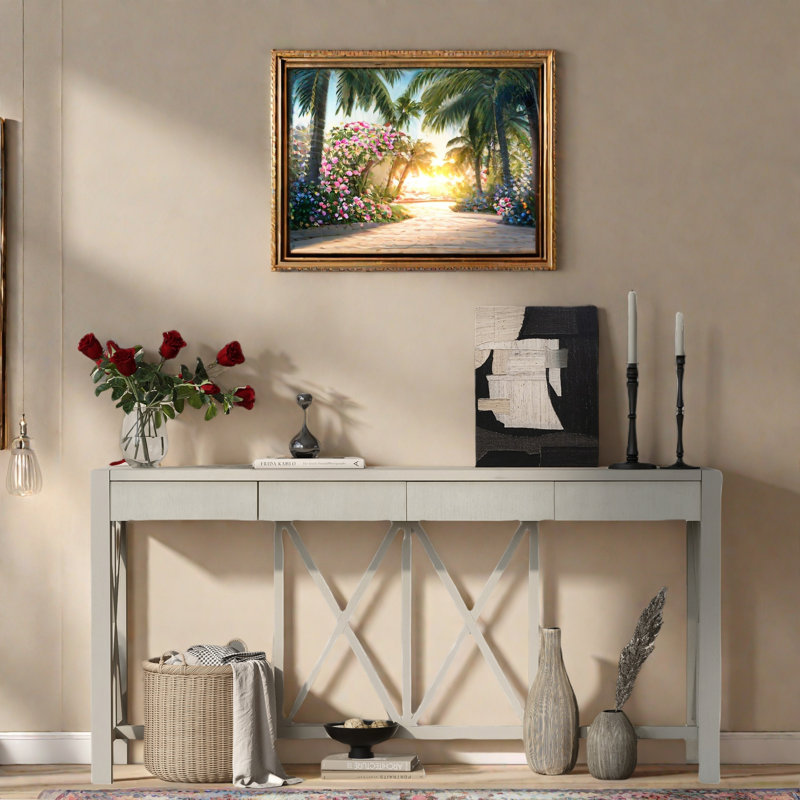 Console avec 4 tiroirs spacieux, Beige