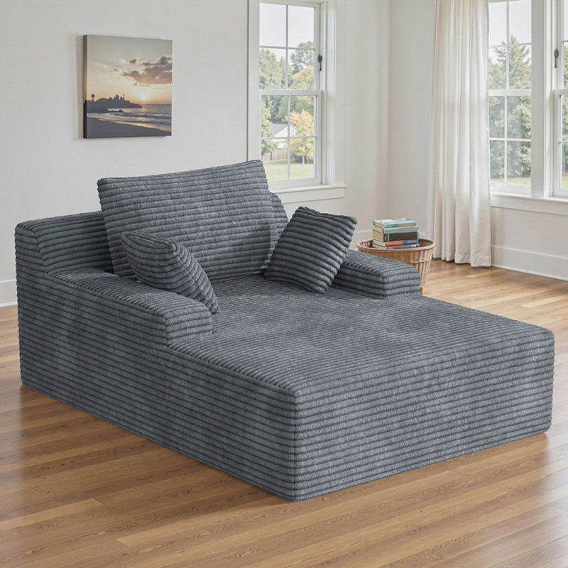 Surdimensionné 51 po Méridienne en velours côtelé avec 2 coussins pour la lecture du salon - Gris foncé, Gris foncé