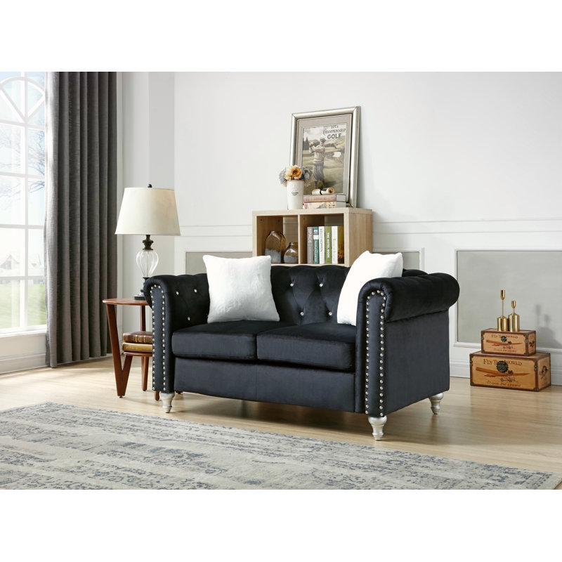 Stylish Contemporary Loveseat In Black, Black