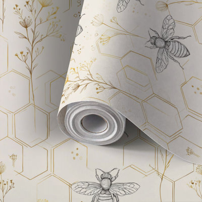 Peel and Stick Wallpaper Contact Paper Elegant Bee Line Art Honeycomb Self Adhesive and Removable 17.7in x 118in(45x300cm)