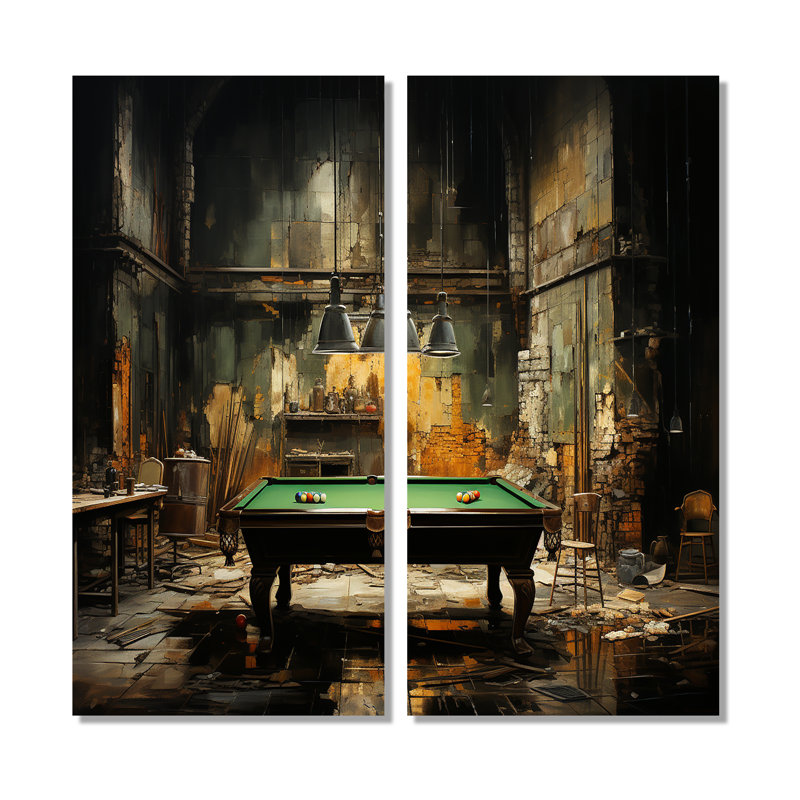 Billard Industrial Game I - Décoration murale verte, 32" H x 32" W, Wrapped Canvas, Does Not Apply