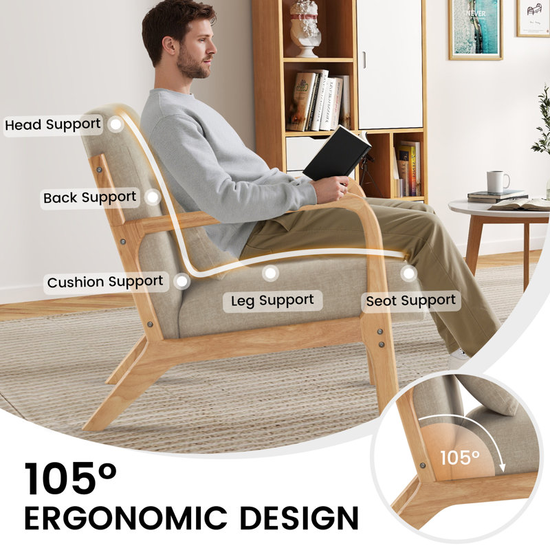 Accent Chair Set of 2 with Pillow Upholstered Mid-Century Chair Living Room Chair for Small Space Solid Wood Frame Reading Chair with Soft Thick Cushion Armchair for Bedroom Balcony Lightgrey