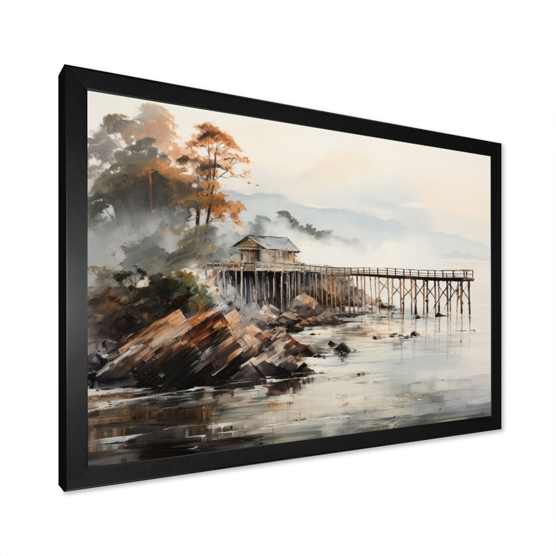 Pier Misty Morning Pier I sur impression sur toile, H 34 po x l 44 po x P 1,5 po, Cadre simple noir