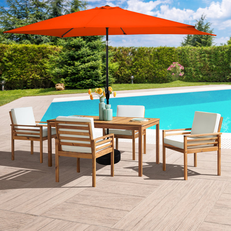 6 Piece Set Okemo Table w/4 Chairs 10"" Rectangular Umbrella (Orange), Orange, 4