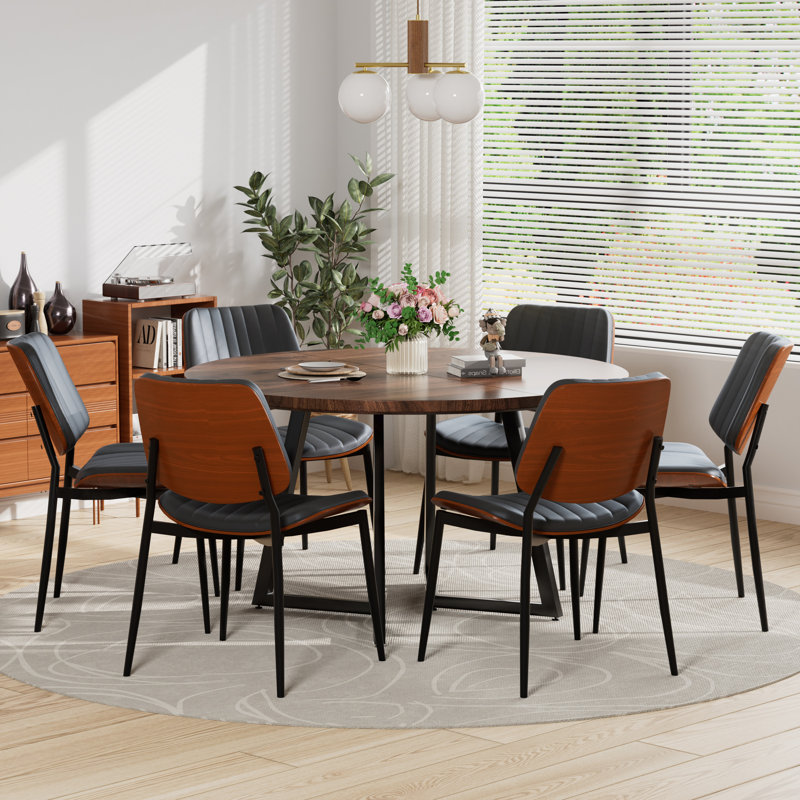 Ensemble de table de salle à manger Mid-Century, 7, Noyer, Noir