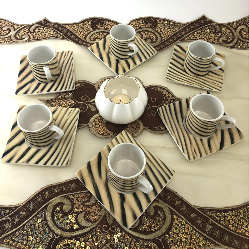 Ensemble de 6 tasses à thé avec soucoupes carrées en porcelaine tendre Victoria Bella