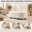 Repose-pieds semi-rond avec rangement, tissu chenille, plateau relevable, blanc crème