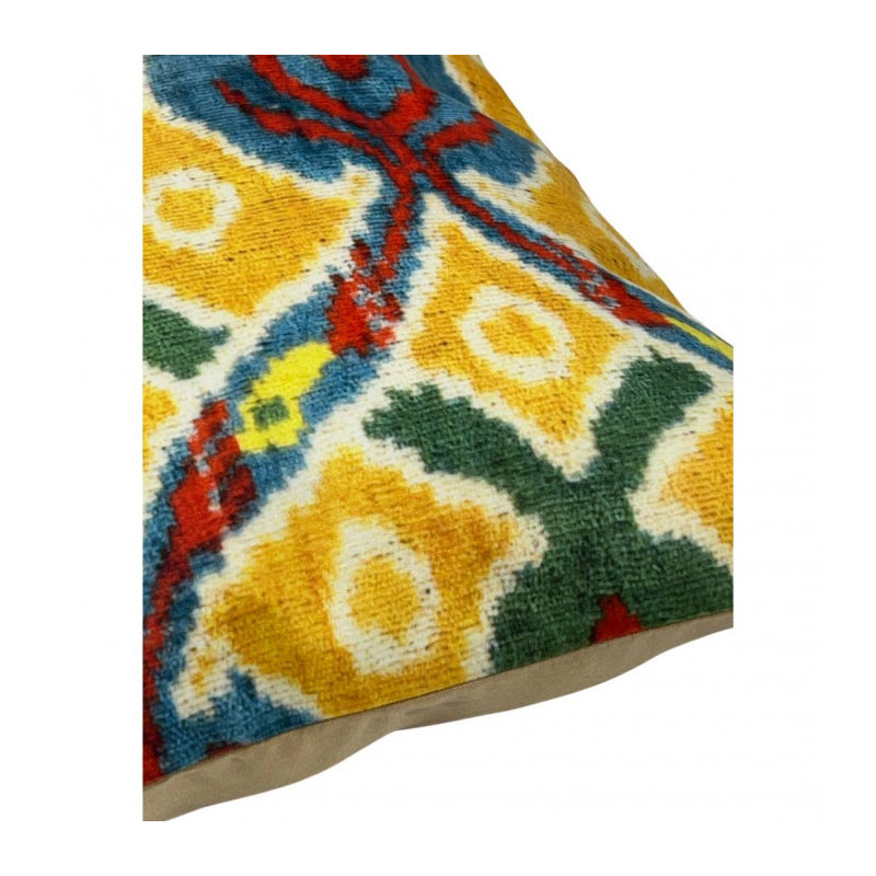 Oreiller style turc Ikat en jaune / rouge / vert / bleu