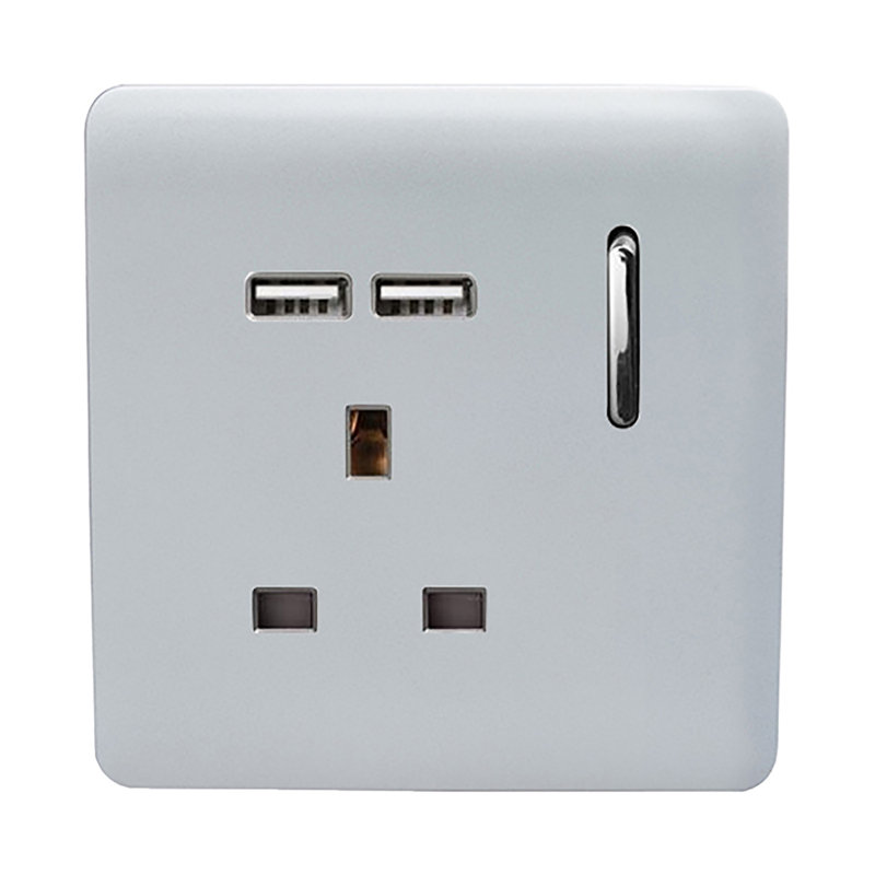 Trendi Switch 1 Gang USB 2100mA Plug Socket, Silver
