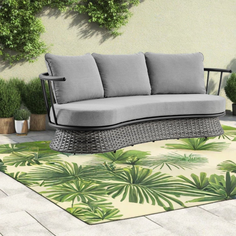 Canapé d'extérieur en métal et tissu durable, design moderne, gris