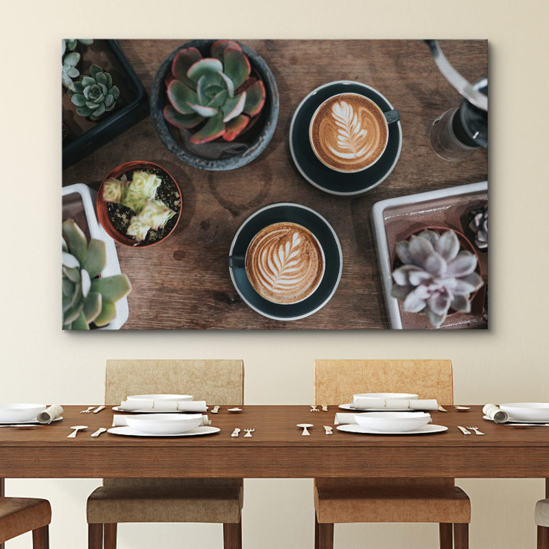 Café au lait avec des plantes grasses du sud-ouest Photographie de fruits Chic Ultra, H 24 po x l 36 po