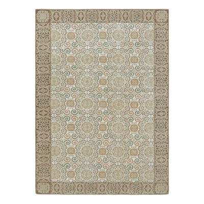 Rug & Kilim’S European Style Rug In Cream-White With Medallions In Green & Beige