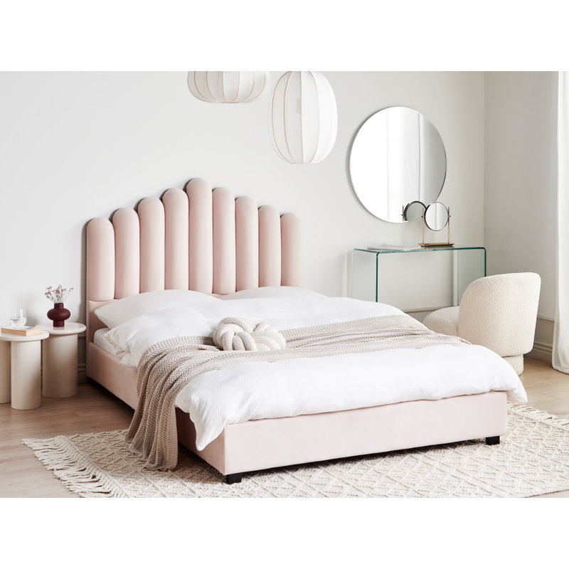 VINCENNES Upholstered Velvet Bed, European Double (140 x 200 cm), Pink