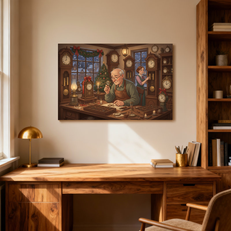Christmas Clockmaker Workshop Christmas Scene, 12" H x 18" W
