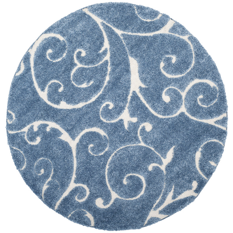 Amza Area Rug, Round 4', Light Blue/Cream