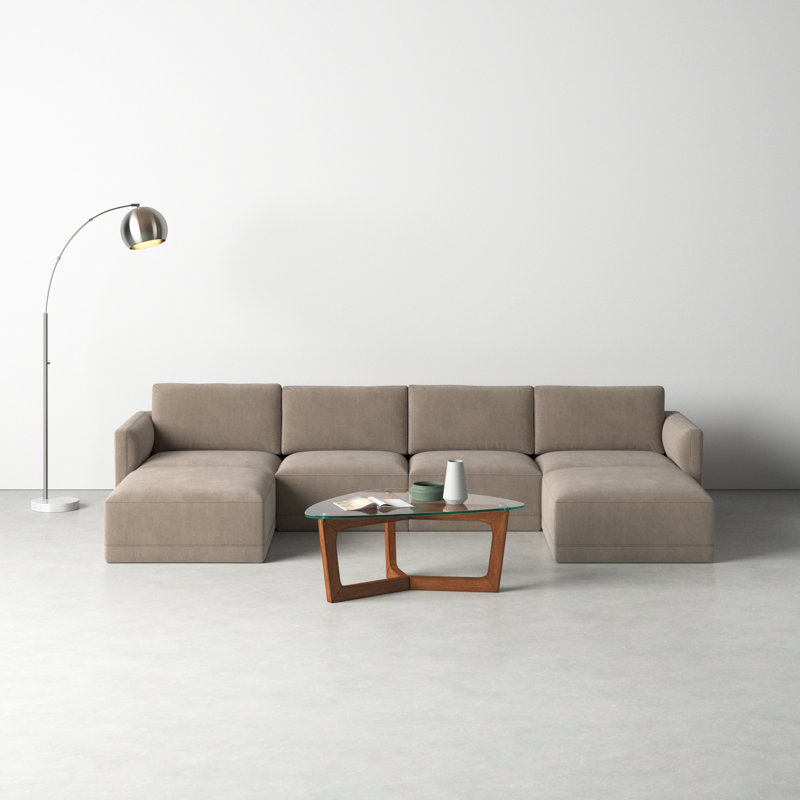 Deirdre Velvet U-Shaped Sectional Symmetrical, Taupe Velvet