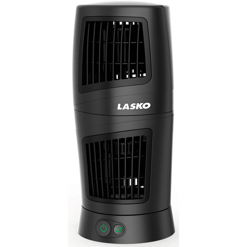 Compact Black Oscillating Tower Fan with Pivoting Top
