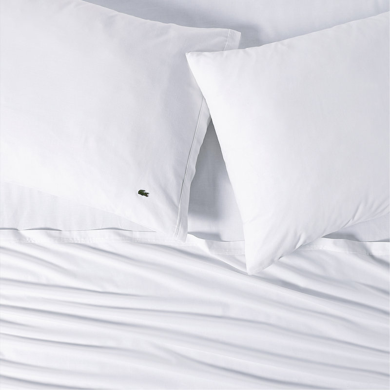Ensemble de draps en coton percale Lacost, Ensemble de draps pour lit double avec 2 taies d'o, Blanc