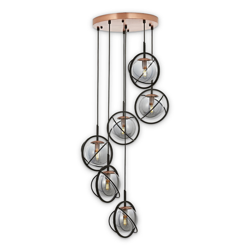 Luminaire suspendu en métal, Noir / bronze, Bronze / noir, 7 lumières