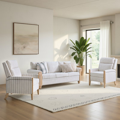 Terren Monica 3-Piece Farmhouse Living Room Set with Solid Wood Spindle Legs