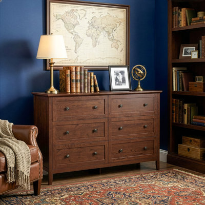 47 Inch Six Drawer Cabinet With Double Row Dual Handles Frame Design Melamine Finish