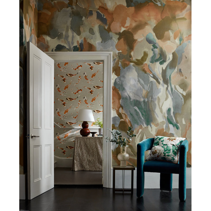 Foresta Wallpaper, Baked Terracotta/Cerulean
