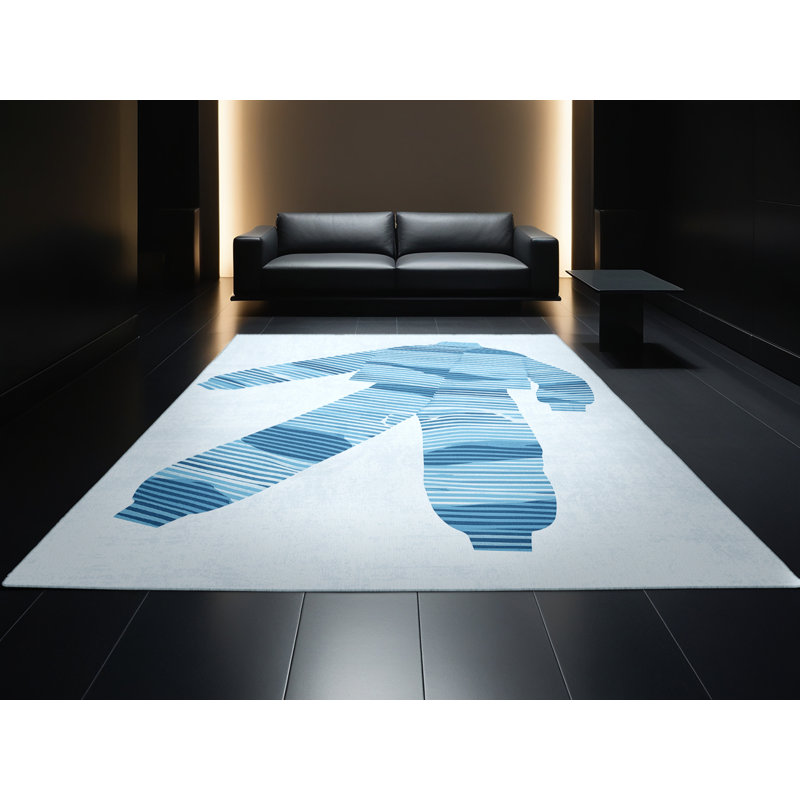Tapis rayé bleu moelleux moderne et contemporain doux et moelleux Elwell, 8 x 12