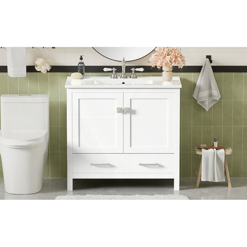 Meuble-lavabo 36 po avec lavabo en céramique, Blanc