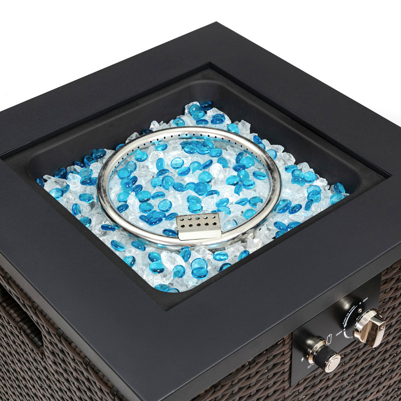 22" Propane Gas Fire Pit Table, 40000 BTU Square Steel Fire Pit With Beautiful Wicker Base