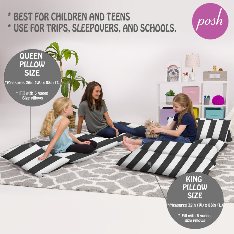 Housse de coussin de sol pour enfants (oreillers non inclus), H 1 po x l 32 po x P 88 po, Gris