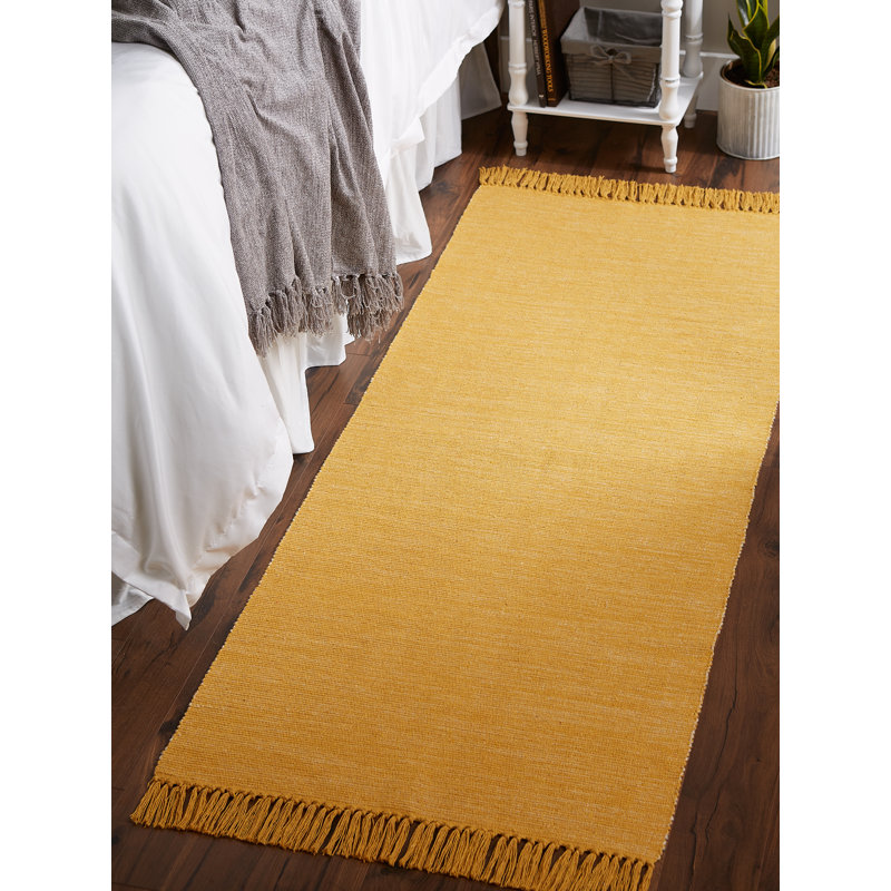 Tapis doré en coton Cordele, Tapis de couloir 2 pi 6 po x 6 pi