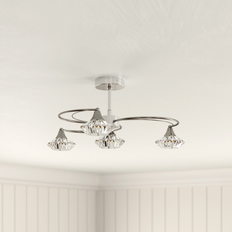 Greenhaw Glass Semi Flush Mount, Satin Chrome