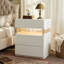 Commode à 3 tiroirs à DEL pour tables de bout de chambre à coucher avec tableau en acrylique Tables de chevet à DEL pour meubles de chevet (blanc)-1336712919