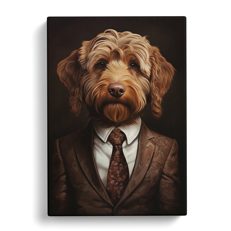 Labradoodle in a Suit Painting - Wrapped Canvas, 50cm H x 35cm W x 3cm D
