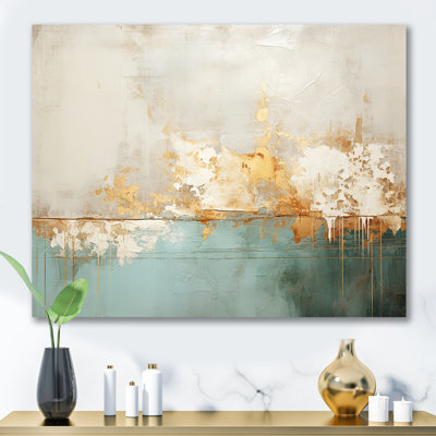 Minimalism Gold And Teal Horizon I - Abstract Painting Wall Art