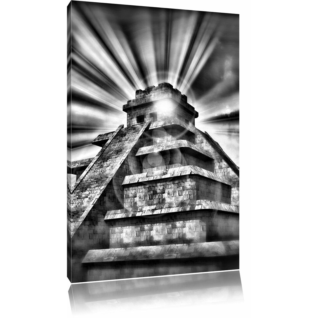 Leinwandbild Maya Pyramide Tempelanlage in Monochrom