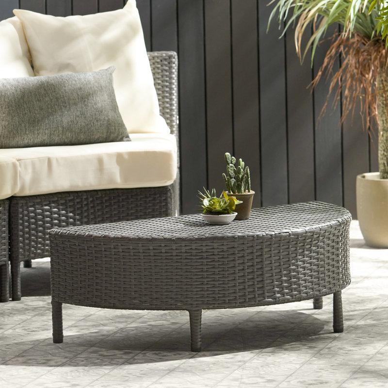 Table basse demi-ronde grise pour l'extérieur, l 36,48 po, P 17,83 po, H 11,86 po, sans assemblage, table de poids limite de 270 lb, gris, assemblage, roulement