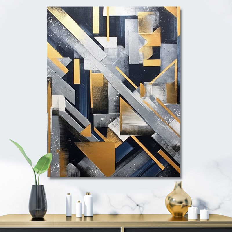 Abstractions dorées et grises III sur toile, Toile tendue, H 20 po x l 12 po x P 1 po