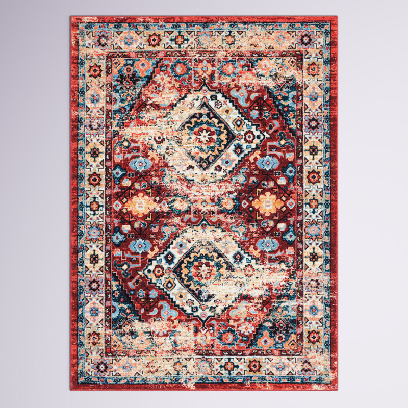 Tapis oriental rouge / bleu Manado, Rectangle 4 pi 5 po x 6 pi