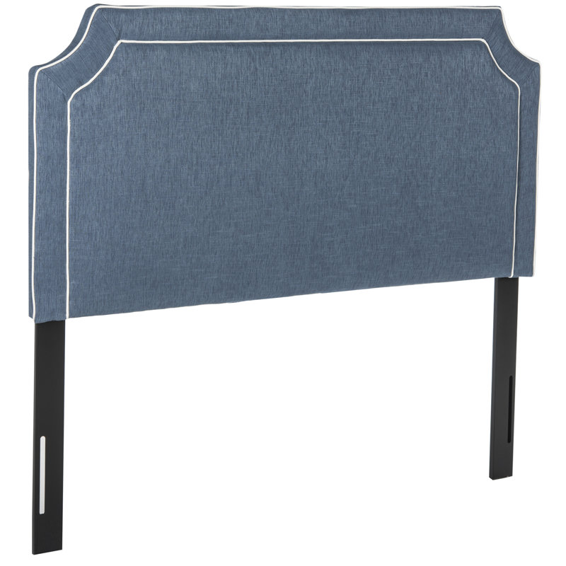 Cloverdale Upholstered Panel Headboard, Full, Denim Blue/White Piping Viscose Blend