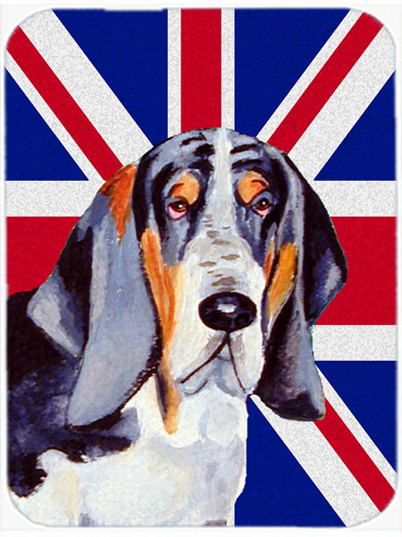 Caroline's Treasures Union Jack Basset Hound with English British Flag Glass Cutting Board