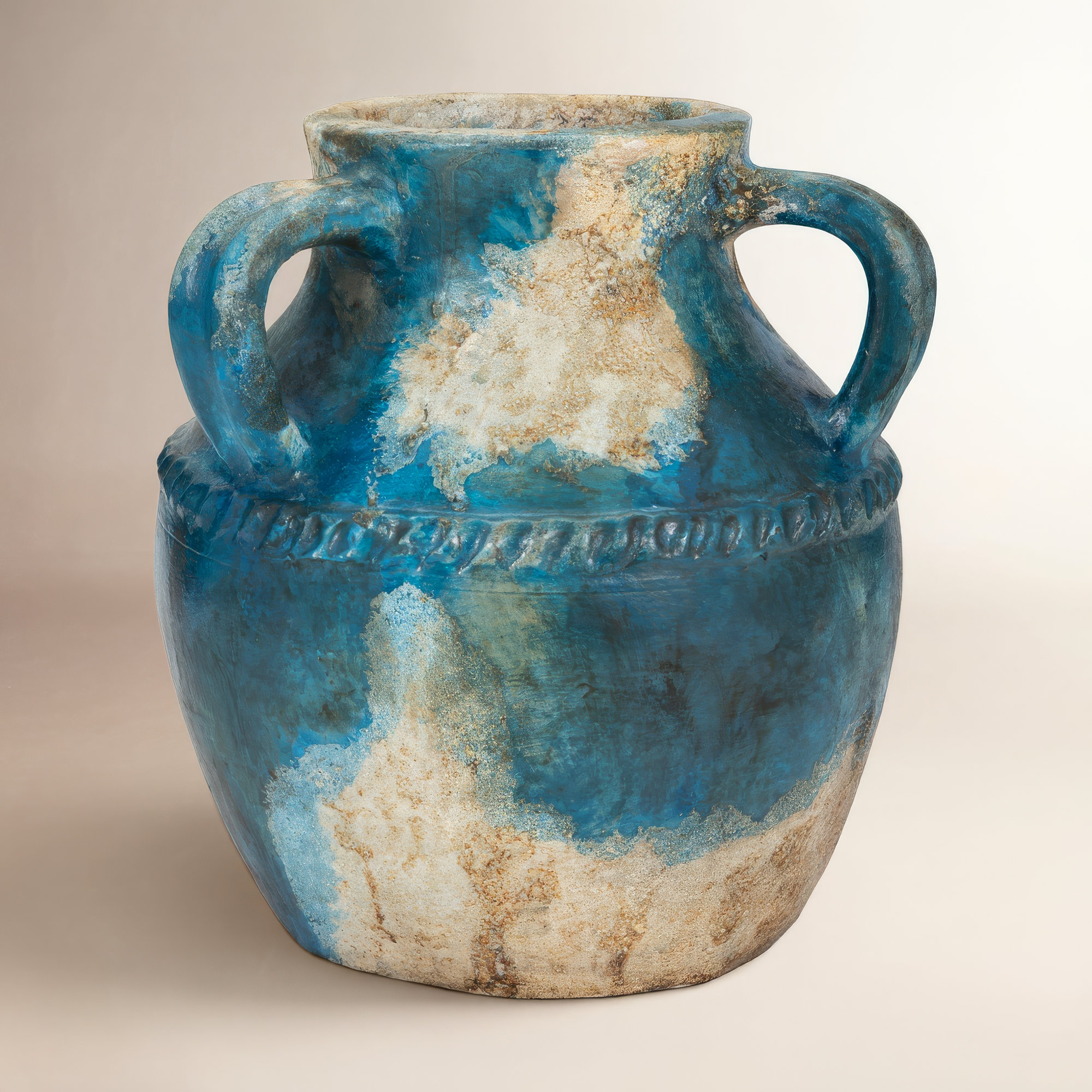 Tenney Terracotta Table Vase, 10" H x 9" W x 9" D, Blue/Beige