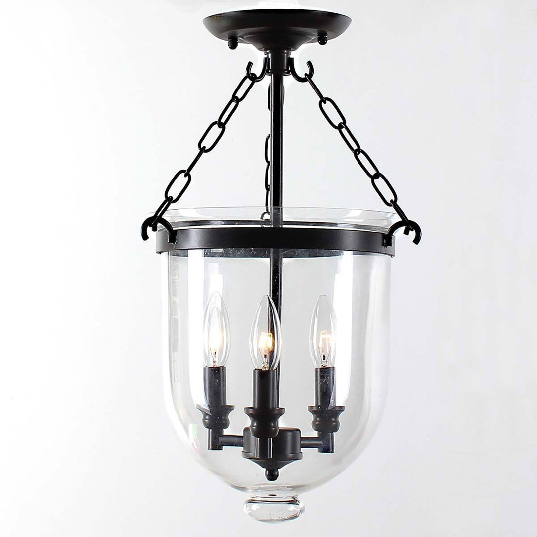 Lytell 3 - Light 12.4" Antique Copper Glass Lantern Semi Flush Mount Lark Manor™