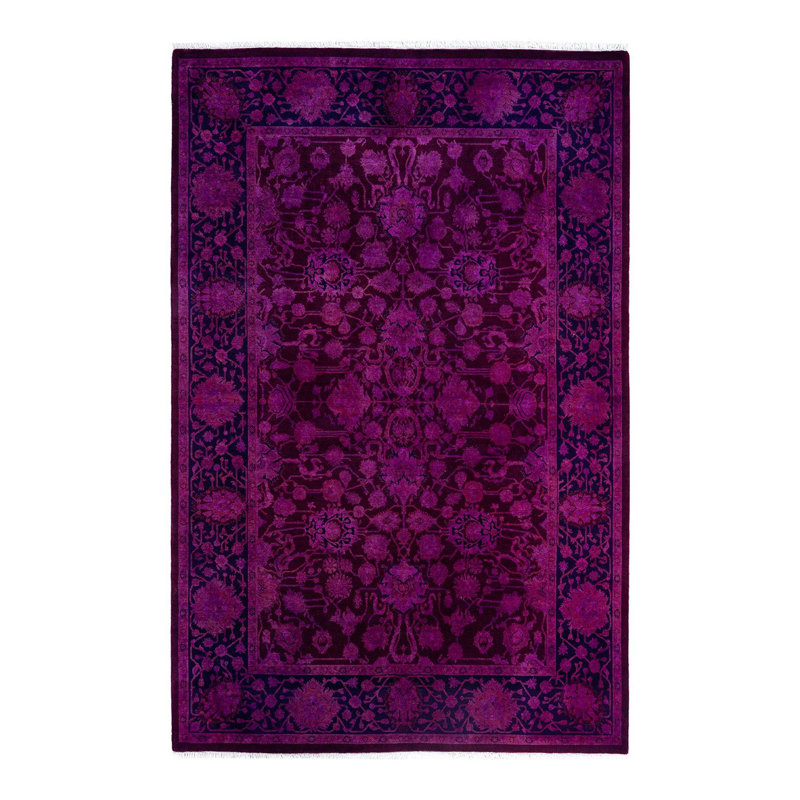 Tapis unique noué à la main Fine Vibrance - rose, 6 pi 0 po x 9 pi 1 po