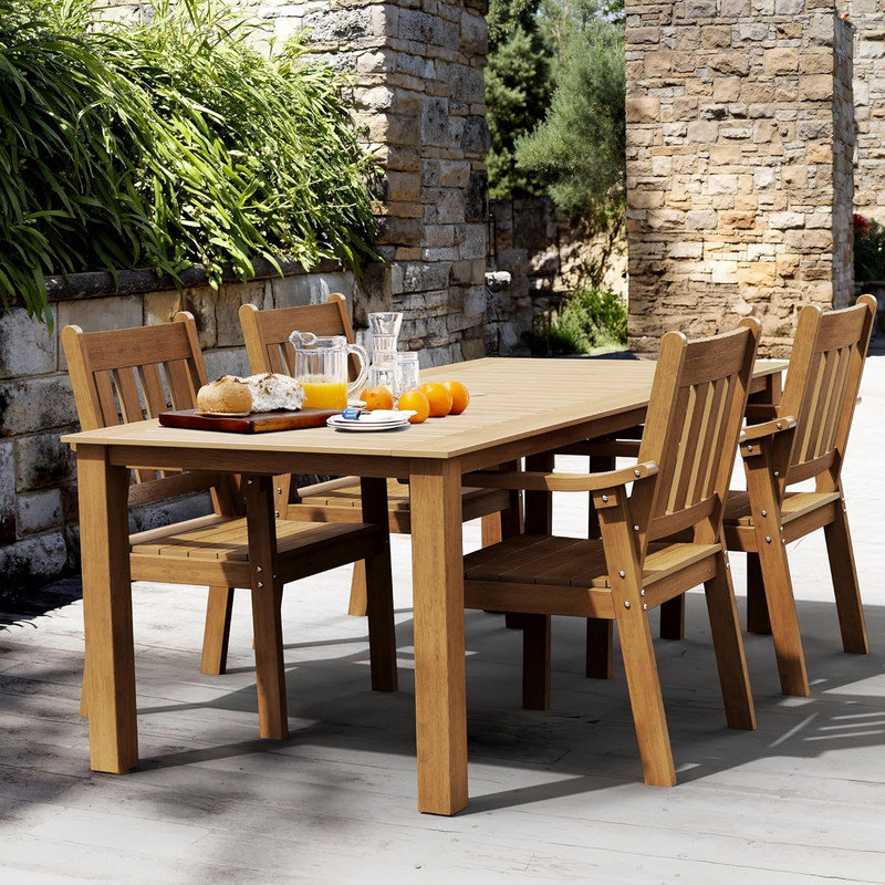 Ensemble de table de salle à manger rectangulaire pour 4 personnes avec accoudoirs All Weather, Brun, 4