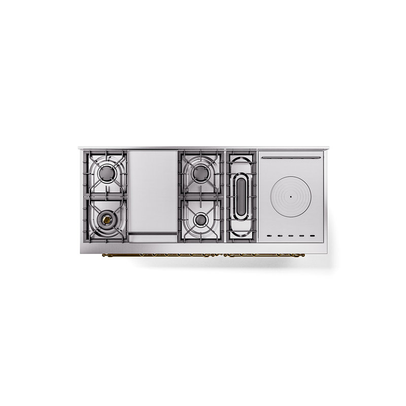 ILVE Nostalgie II 60 in Dual Fuel Range, 7 Burner, Griddle, Frenchtop, Natural Gas, Antique White/Brass