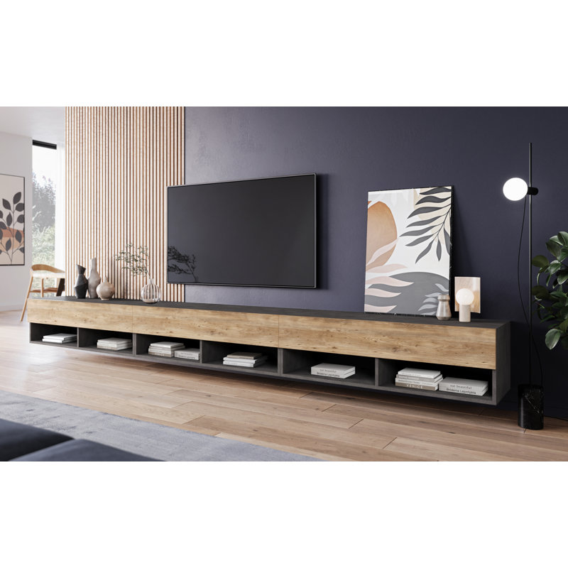 Bonni Unfinished TV Stand for TVs up to 88", Matte Black/Brown