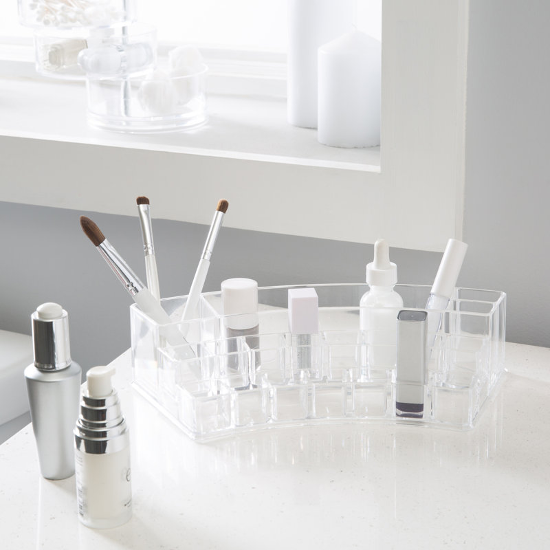 Clear Acrylic 19-Section Curved Cosmetic and Jewelry Organizer