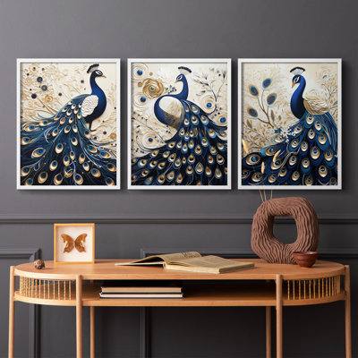 Peakcock  Series  LXXVI  -Set Of 3 Framed Giclee Prints -Ready to Hang