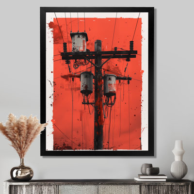 Red Black Urban Electric Power Lines II - Power Lines Wall Decor